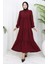 Inci Ayrobin Farbalı Kolları Lastikli Elbise 4909-01 Bordo 2