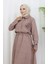 Gül Detaylı Gömlek Etek Ikili Takım 2088-02 Sütlü Kahve 4