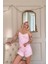 Pembe Dublin Ip Askı Şortlu Kadın Pijama Takımı 2