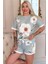 Bleu Magnolia Desenli Kısa Kollu Şortlu Bambu Kadın Pijama Takımı 1