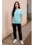 Regular Kalıp Kadın - Erkek Unisex Basic Tişört Turkuaz 1
