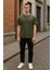 Regular Kalıp Kadın - Erkek Unisex Basic Tişört Haki 4