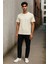 Regular Kalıp Kadın - Erkek Unisex Basic Tişört Ekru 1