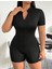 Kadın Kısa Kollu Önü Fermuarlı Bodycon Dalgıç Tulum 6