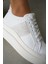Light Oval Burunlu Parıltılı Kadın Sneaker- Beyaz 4