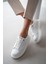 Darlin Beyaz Tabanlı Çıtçıt Aksesuarlı Bağcıklı Kadın Sneaker- Beyaz 5