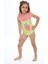 Kız Çocuk Fırfır Yaka Arkası Çapraz Yeşil Çizgili Pembe Çilek Desen Detaylı Mayo Bikini 1