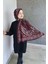 Retro Desenli Kadın Şal Bordo Estascarf 1