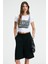 Seraya Kadın Bisiklet Yaka Kısa Kollu Önü Baskılı Crop Beyaz T-Shirt 2