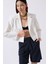 Crop Keten Blazer Beyaz Ceket 3