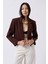 Crop Keten Blazer Kahverengi Ceket 1