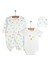 Unisex Yenidoğan Tulum - Body - Şapka 3'lü Set Hayvan Desenli Çıtçıtlı Yaka Uzun Kol Ekru 1