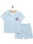 Erkek Bebek Pijama Takımı Çizgili Gömlek Yaka Reçme Paça Kısa Kol Açık Mavi 6 Ay 1