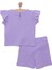 Kız Bebek Tişört-Şort 2li Takım Soft Colorful Bisiklet Yaka Reçme Paça Kısa Kol Mor 2