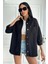 Kadın Oversize Etek Ucu Püsküllü Denim Siyah Gömlek 2