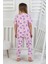 %100 Pamuk Pembe Desenli Kısa Kollu Manşetli Paça Kız Çocuk Pijama Takımı 3-8 Yaş 3