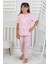 %100 Pamuk Gökkuşağı Desenli Kısa Kollu Manşetli Paça Kız Çocuk Pijama Takımı 3-8 Yaş 1