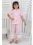 %100 Pamuk Gökkuşağı Desenli Kısa Kollu Manşetli Paça Kız Çocuk Pijama Takımı 3-8 Yaş 2