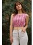 El Dokuması %70 Pamuk %30 Keten Rahat Kalıp Crop Bluz - Pembe 2