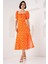2387 Yırtmaç Detaylı Elbise - Turuncu 4