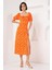 2387 Yırtmaç Detaylı Elbise - Turuncu 5
