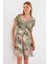 2502 Kısa Kol Desenli Şifon Elbise - Çağla 6