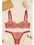 Fuşya Çiçek Işlemeli Transparan Bralet ve Tanga Takım 1
