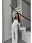 Jakarlı Bluzu Tasarım Detaylı Ceket-Pantolon-Bluz 3 Lü Takım - Beyaz 4