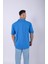 Unisex Polo Yaka Düz Mavi Oversize T-Shirt 3