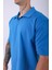 Unisex Polo Yaka Düz Mavi Oversize T-Shirt 5