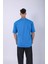 Unisex %100 Pamuk Oversize Düz T-Shirt Mavi 4
