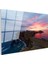 Kıyı Kayalıkları - Alev Renkli Gün Batımında Okyanus Manzarası Cam Tablo 3
