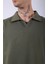 Unisex Polo Yaka Düz Haki Oversize T-Shirt 5
