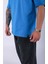 Unisex %100 Pamuk Oversize Düz T-Shirt Mavi 5