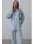 Çizgili Cep Detaylı Oversize Takım - Bebe Mavisi 4