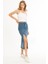 Kadın Yüksek Bel Yırtmaçlı Midi Boy Denim Etek Mavi 3