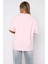 Kadın Lila Çiçek Desenli Oversize Pembe Tişört %100 Pamuk 5