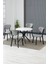 Elma Modeli Yuvarlak Mutfak Masa Sandalye Takımı, 4 Sandalye 1 Sabit Beyaz Masa 90X90 Cm, Keten Kumaş 1