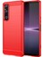 Sony Xperia 1 V Fırçalanmış Telefon Kılıfı Karbon Fiber Doku Telefon Kabuğu Cep Telefonu Kapağı-Kırmızı (Yurt Dışından) 1