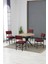 Dubai Modeli Yuvarlak Mutfak Masa Sandalye Takımı, 4 Sandalye 1 Sabit Ceviz Masa 90X90 Cm, Keten Kumaş 1