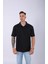 Unisex Polo Yaka Düz Siyah Oversize T-Shirt 1