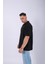 Unisex Polo Yaka Düz Siyah Oversize T-Shirt 2