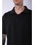 Unisex Polo Yaka Düz Siyah Oversize T-Shirt 5