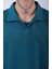 Unisex Polo Yaka Düz Petrol Oversize T-Shirt 2