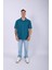 Unisex Polo Yaka Düz Petrol Oversize T-Shirt 4