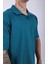 Unisex Polo Yaka Düz Petrol Oversize T-Shirt 5