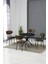 Elegant Modeli Yuvarlak Mutfak Masa Sandalye Takımı 4 Sandalye 1 Siyah Mermer Desen Masa 90X90 Keten Kumaş 1