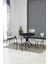 Elegant Modeli Yuvarlak Mutfak Masa Sandalye Takımı 4 Sandalye 1 Siyah Mermer Desen Masa 90X90 Keten Kumaş 1