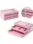 Kadife 3 Çekmeceli Takı Kutusu Organizer, Şeffaf, 13X23X10 Cm, Pembe 5