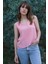 Yaz Esintisi - %100 Krep Ipek V Yaka Askılı Bluz – Pembe 3